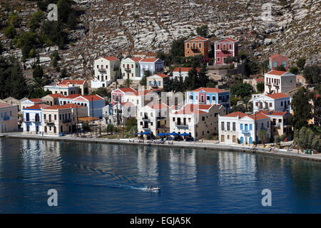 Vue sur le port, Kastellorizo (MEIS), îles du Dodécanèse, îles grecques, Grèce, Europe Banque D'Images