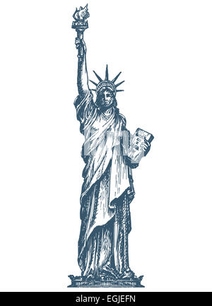 United States. Statue de la liberté sur un fond blanc. croquis Banque D'Images