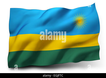 Waving Flag du Rwanda isolé sur fond blanc Banque D'Images