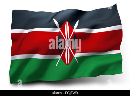 Waving Flag de Kenya isolé sur fond blanc Banque D'Images