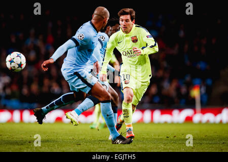 Manchester, UK. Feb 24, 2015. Lionel Messi (Barcelone) Football/soccer : Lionel Messi de Barcelone au cours de l'UEFA Champions League Round de 16 Premier match de jambe entre Manchester City et Barcelone au stade Etihad à Manchester, Angleterre . © AFLO/Alamy Live News Banque D'Images