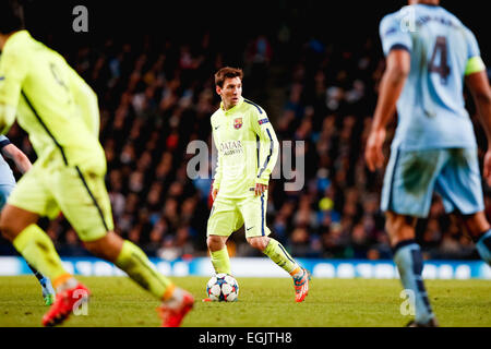 Manchester, UK. Feb 24, 2015. Lionel Messi (Barcelone) Football/soccer : Lionel Messi de Barcelone au cours de l'UEFA Champions League Round de 16 Premier match de jambe entre Manchester City et Barcelone au stade Etihad à Manchester, Angleterre . © AFLO/Alamy Live News Banque D'Images