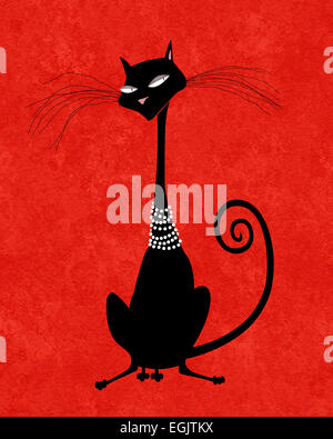 Chat noir stylisé chic en perles Banque D'Images