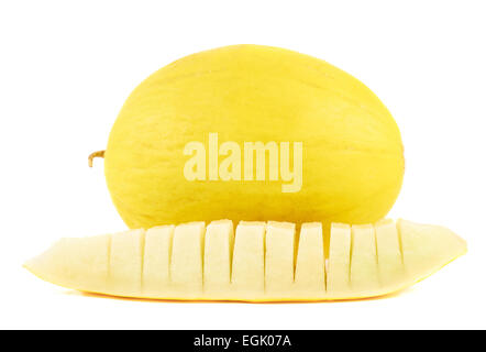 Couper en tranches d'un melon avant Banque D'Images