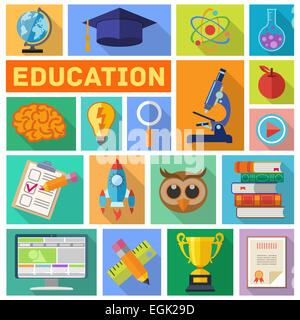 L'éducation en ligne et E-learning Télévision Icon Set pour Flyer, Affiche, site Web avec l'ombre. L'illustration. Banque D'Images