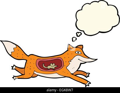 Cartoon fox avec la souris dans le ventre avec bulle pensée Illustration de Vecteur