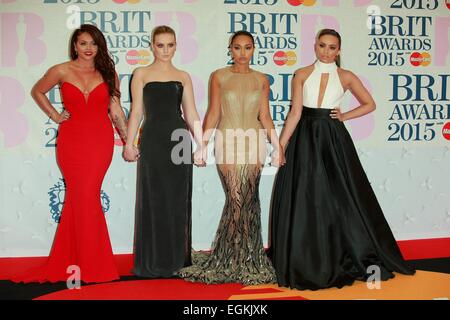 Londres, Royaume-Uni. Feb 25, 2015. Intangible States Nelson (l-r), Perrie Edwards, Leigh-Anne Pinnock et Jade Thirwall de mélange peu assister au Brit Awards, britanniques, à l'O2 Arena de Londres, Grande-Bretagne, le 25 février 2015. © AFP PHOTO alliance/Alamy Live News Crédit : afp photo alliance/Alamy Live News Banque D'Images