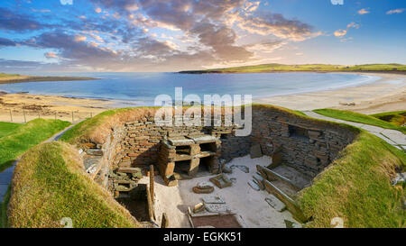 Le village néolithique ruines de Skara Brae, vers 2 500, Site du patrimoine mondial de l'UNESCO. Les Orcades, en Écosse Banque D'Images