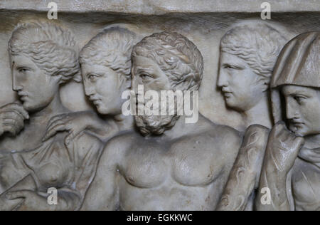 Époque Romaine. Sarcophage de Metilia de Acte. C. 161-170 CE. Mythe de la scène Alcestis. Alcestis Heracles a sauvé de l'Hadès. La cité du Vatican. Banque D'Images