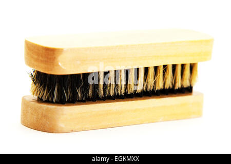 Chaussures brosse à polir paire deux poignée en bois soins de produits découpe découpe fond blanc copie espace isolé Banque D'Images