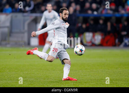 Leverkusen, Allemagne. Feb 25, 2015. Juanfran (Atletico Madrid) au cours de la Ligue des Champions entre Bayer 04 Leverkusen et de l'Atlético Madrid, Bayarena à Leverkusen le 25 février 2015. Dpa : Crédit photo alliance/Alamy Live News Banque D'Images