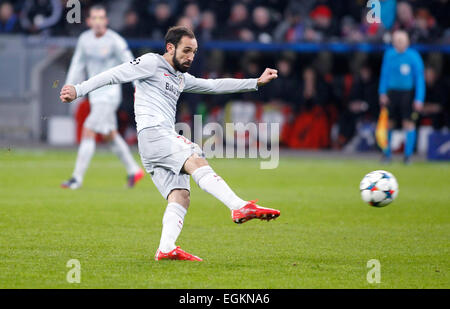 Leverkusen, Allemagne. Feb 25, 2015. Juanfran (Atletico Madrid) au cours de la Ligue des Champions entre Bayer 04 Leverkusen et de l'Atlético Madrid, Bayarena à Leverkusen le 25 février 2015. Dpa : Crédit photo alliance/Alamy Live News Banque D'Images