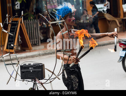 Artiste de rue à Siem Reap, Cambodge. Banque D'Images