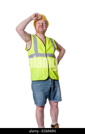 Workman in hardhat vues scène, isolated on white Banque D'Images