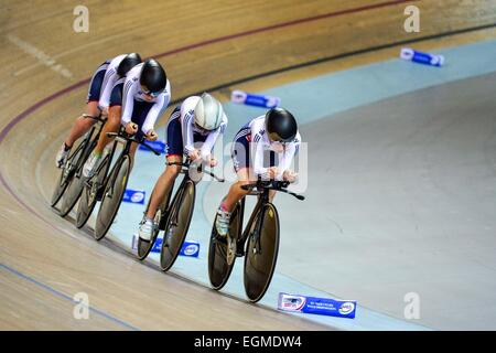 Katie ARCHIBALD/Laura TROTT/Elinor BARKER/Joanna ROXSELL - Grande Bretagne - Poursuite par equipes femmes - 19.02.2015 - Cyclisme sur piste - Championnats du Monde - Saint Quentin en Yvelines -.Photo : Dave Winter/Icon Sport Banque D'Images