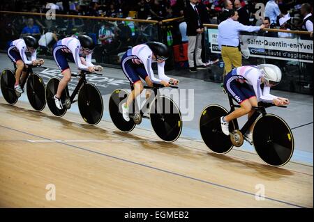 Katie ARCHIBALD/Laura TROTT/Elinor BARKER/Joanna ROXSELL - Grande Bretagne - Poursuite par equipes - 19.02.2015 - Cyclisme sur piste - Championnats du Monde - Saint Quentin en Yvelines -.Photo : Dave Winter/Icon Sport Banque D'Images