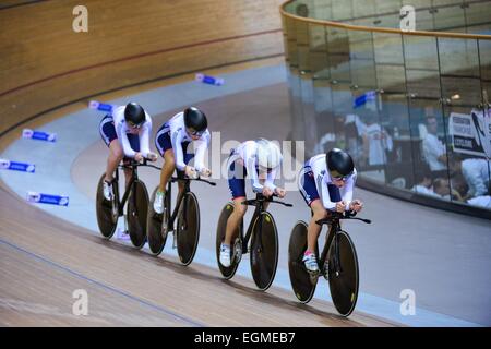 Katie ARCHIBALD/Laura TROTT/Elinor BARKER/Joanna ROXSELL - Grande Bretagne - Poursuite par equipes - 19.02.2015 - Cyclisme sur piste - Championnats du Monde - Saint Quentin en Yvelines -.Photo : Dave Winter/Icon Sport Banque D'Images