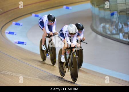Katie ARCHIBALD/Laura TROTT/Elinor BARKER/Joanna ROXSELL - Grande Bretagne - Poursuite par equipes - 19.02.2015 - Cyclisme sur piste - Championnats du Monde - Saint Quentin en Yvelines -.Photo : Dave Winter/Icon Sport Banque D'Images