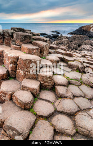 La formation des roches de lave unique dans le comté d'Antrim, Irlande du Nord, Grande-Bretagne Banque D'Images