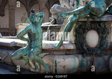 Détail de la fontaine de Neptune, par Bartolomeo Ammannati, à Florence, Italie Banque D'Images