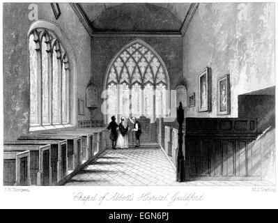 Une gravure de la chapelle de l'Hôpital d'Abbott, Guildford, Surrey numérisées à haute résolution à partir d'un livre imprimé en 1850. Banque D'Images