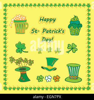 Définir une structure de jours St Patrick Irlande télévision avec symboles de la fête en différentes couleurs. Vector illustration. Meilleur votre conception, une Banque D'Images