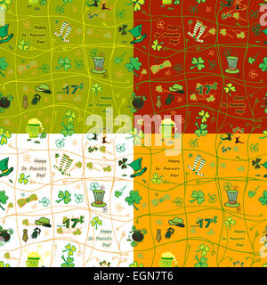 St Patrick day irlandais Set modèle transparent avec symboles de la fête en différentes couleurs. Vector illustration. Votre meilleur Banque D'Images