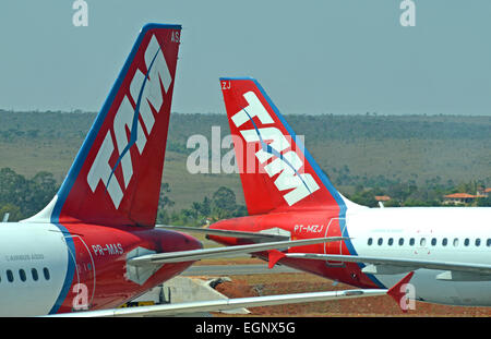 TAM les avions dans l'aéroport international de Brasilia Brésil Banque D'Images