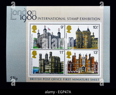 Les timbres-poste. La Grande-Bretagne. La reine Elizabeth II. 1980. Londres 1980 Exposition philatélique internationale. Premier Feuillet. Banque D'Images