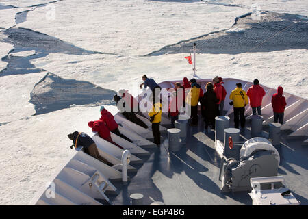 L'antarctique, mer de Weddell, les passagers sur le gaillard de MS Hanseatic poussant à travers la banquise Banque D'Images