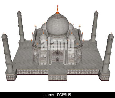 Le Mausolée du Taj Mahal en isolé sur fond blanc - 3D render Banque D'Images