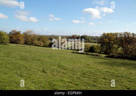 Vue depuis le site du mémorial John F Kennedy à Runnymede, en direction de la Tamise. Banque D'Images