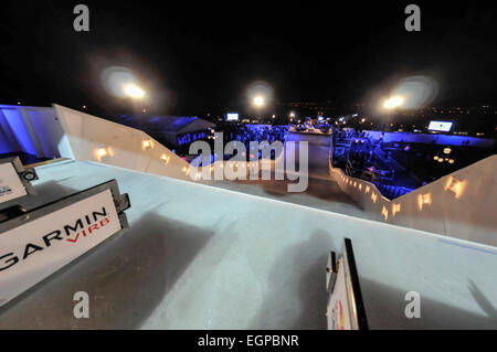 Belfast, Irlande du Nord. 20/02/2015 - Vue depuis la ligne de départ de la piste du Red Bull Crashed Ice à Belfast, célébré comme la meilleure voie qu'ils ont jamais construit Banque D'Images