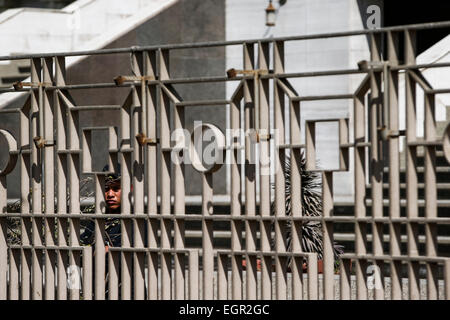 Le Caire, Égypte. 1er mars 2015. Un policier est en service à l'intérieur de l'enceinte de la Haute Cour constitutionnelle au Caire, Egypte, 1 mars 2015. La Cour suprême constitutionnelle d'Egypte le dimanche a décidé d'une loi électorale l'article qui régit la répartition des circonscriptions de l'prochaines élections parlementaires comme inconstitutionnelles, une décision qui pourrait retarder le vote de mars 2000 21 d'Etat, Nile TV signalés. © Cui Xinyu/Xinhua/Alamy Live News Banque D'Images