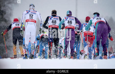 Falun, Suède. 06Th Mar, 2015. Les athlètes en action pendant la ski de fond 50 km classique départ en masse à la compétition aux Championnats du Monde de ski nordique à Falun, Suède, 01 mars 2015. Photo : FREDRIK VON ERICHSEN/dpa/Alamy Live News Banque D'Images