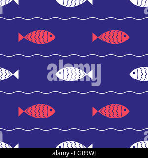Motif nautique transparente avec le poisson. Banque D'Images
