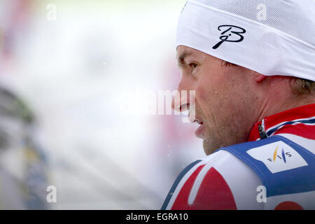 Falun, Suède. 06Th Mar, 2015. Petter Northug de Norvège après avoir remporté le 50km départ groupé à la compétition de cross-country Championnats du Monde de ski nordique à Falun, Suède, 01 mars 2015. Photo : Fredrik von Erichsen/dpa/Alamy Live News Banque D'Images