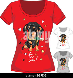 T-shirt vecteur avec fleur et teckel