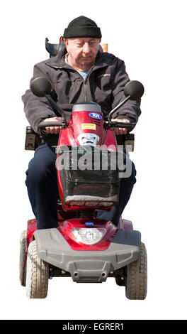 Homme monté sur chariot non valide sur fond blanc Banque D'Images