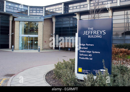 Le bâtiment Jeffreys Entrace signer au St John's Innovation Centre Cambridge Banque D'Images