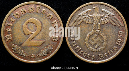 2 reichspfennig coin, Allemagne, 1939 Banque D'Images