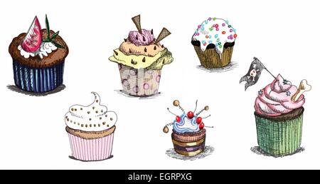 Cupcakes. Une illustration à la main. Type de technique : Marqueur sur papier. Illustration de Vecteur