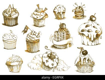 Cupcakes. Une illustration à la main. Type de technique : Marqueur sur papier. Illustration de Vecteur