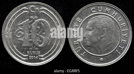 10 kurus coin, Turquie, 2014 Banque D'Images