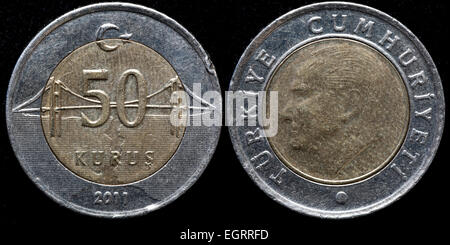 50 kurus coin, Turquie, 2011 Banque D'Images