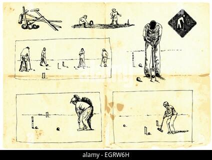 Collection dessinée à la main. Sports Populaires - Croquet. Illustration de Vecteur
