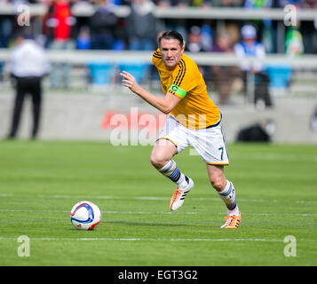 DATE RECTIFIÉE** 28 février 2015 : Los Angeles Galaxy avant Robbie Keane (7) en action pendant la partie de soccer MLS entre le San Jose Earthquakes et Los Angeles Galaxy au stade d'Avaya à San Jose, CA. Les tremblements de la mener 2-1 dans la deuxième moitié. Damon Tarver/Cal Sport Media Banque D'Images