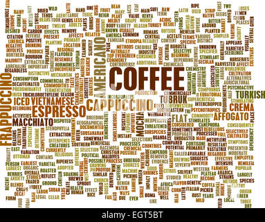 Arrière-plan de café avec différents types et mélanges Banque D'Images