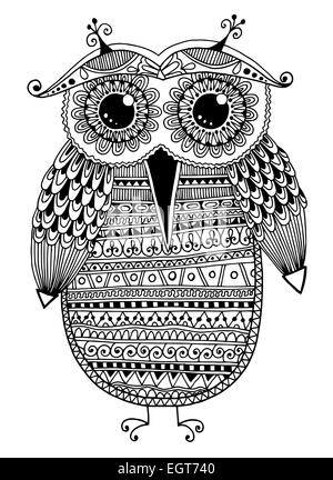 Noir et blanc owl ethniques à l'encre Banque D'Images