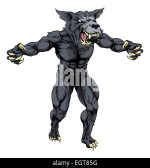 Une illustration d'un loup-garou, homme ou loup sports mascot character avec toutes griffes dehors Banque D'Images